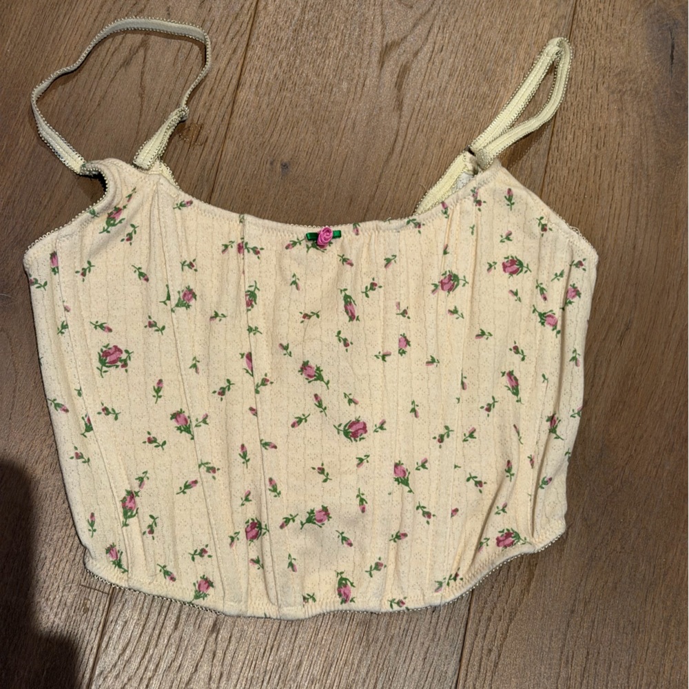 Floral knit corset crop top with Pink Rose Pattern